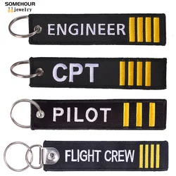 SOMEHOUR Motorcycle Car Embroider KeyChain Stitch Engineer Cpt Pilot Flight Crew Bags Keyrings Luggage Tag Fobs Aviation Gifts