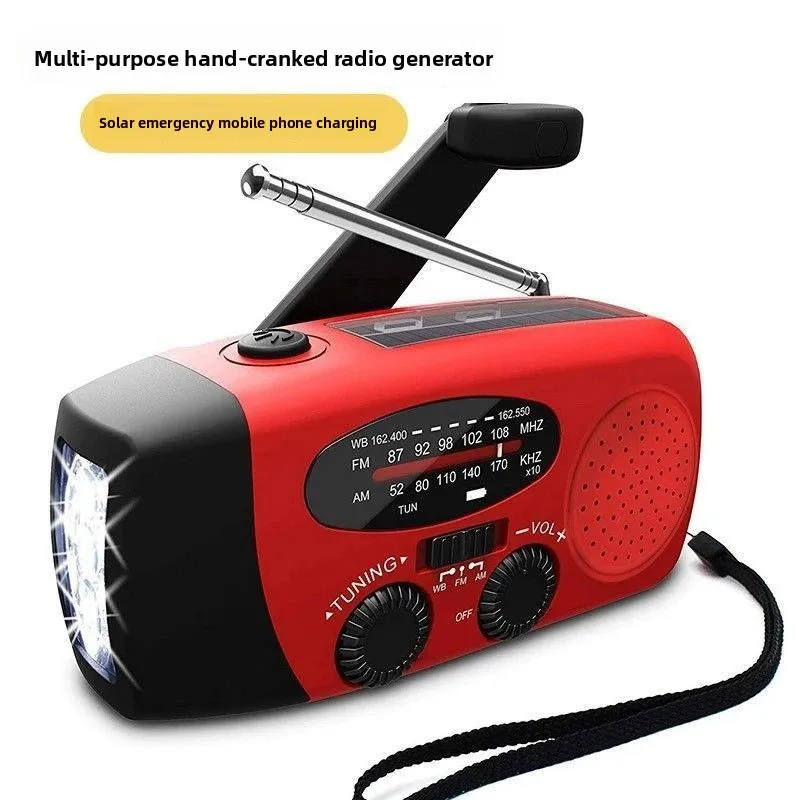 Portable, Emergency and Disaster Prevention, Multifunctional, Hand Cranked Radio, Outdoor Solar Flashlight