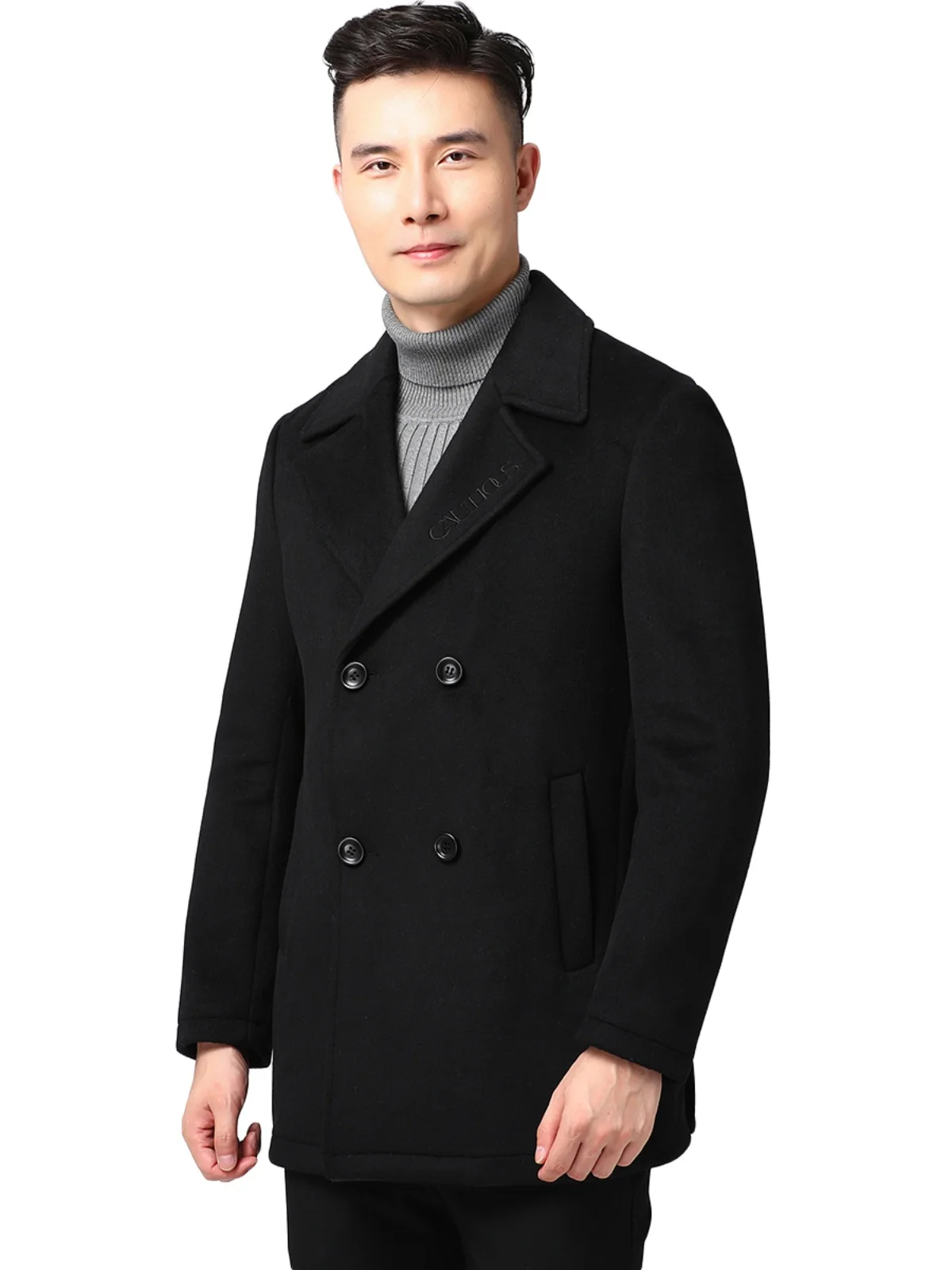 

Double-Faced Woolen Coat for Men with Notch Lapel And Double-Row Buttons Warm And Faionable Ideal for Winter Busin Casual