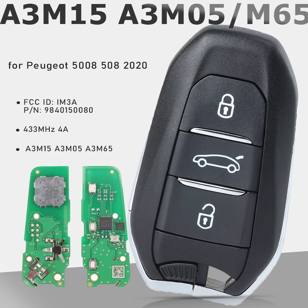 

Смарт-ключ-брелок KEYECU для Peugeot 5008 508, Citroen C3 C4 (2020 г.), IM3A, A3M15, A3M05, A3M65, 433 МГц, чип 4A