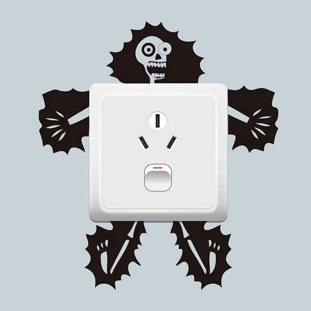 Cute Light Switch Decals Kids Removable Switch Stickers Electric Shock Zapped Skeleton Switch Sticker Waterproof for Children's