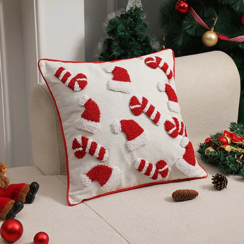 Kerst getuft kussenset kussenhoes rood feestelijk kussenset woonkamer bank vakantiedecoratie