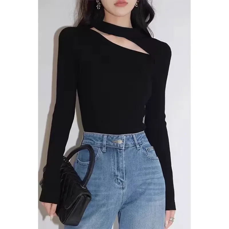 Women's Long Sleeve Bodysuit Leotard Tops Black Slim Romper Clubwear Sexy Body Hollow Out Turtleneck Bodysuits Clothes