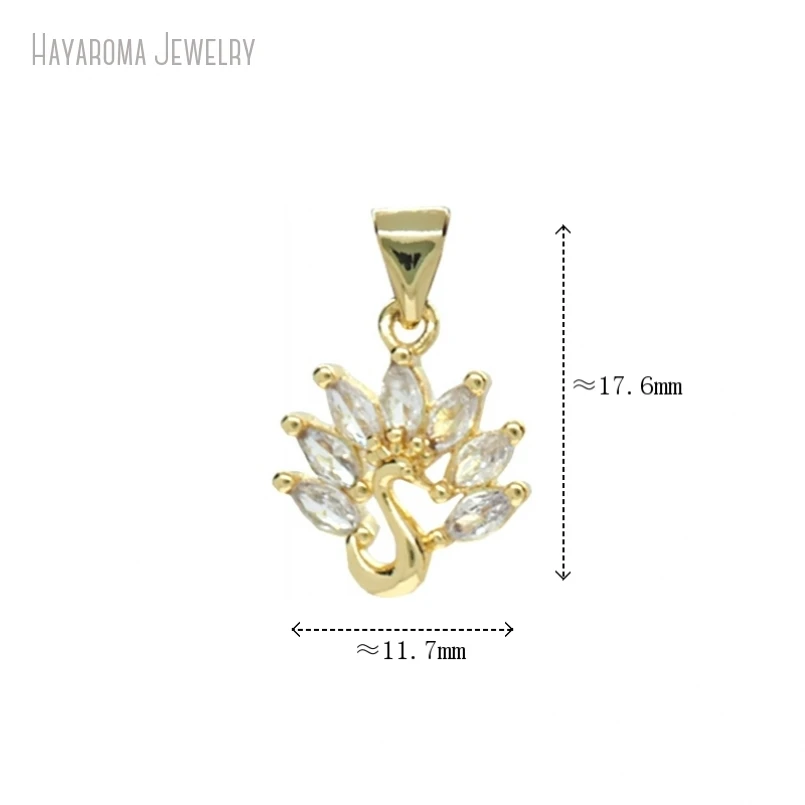 

5Pcs Jewelry Gold Color Metal Cubic Zirconia Copper Invisible Setting Pendant Wholesale Peacock Charms