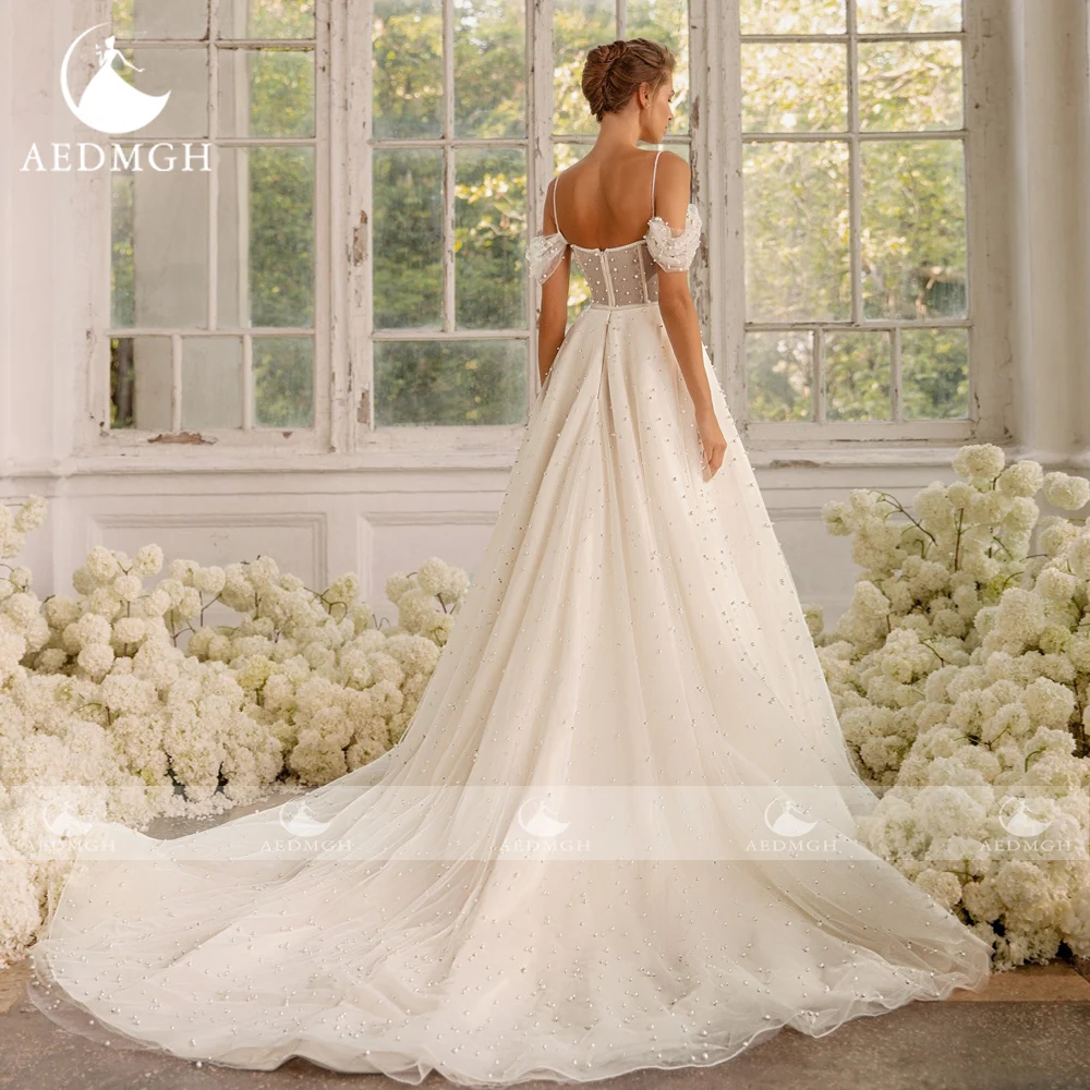 Aedmgh A-Line Wedding Dresses Sweetheart Off The Shoulder Spaghetti Straps Vestido De Novia Lace Custom Made Robe De Mariee