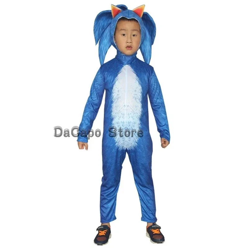 

COSda@Blue Hedgehog Cosplay Costume Kids Performance Show Cosplay Halloween Party Jumpsuit Hat Costume Cartoon Costume Kids Clot