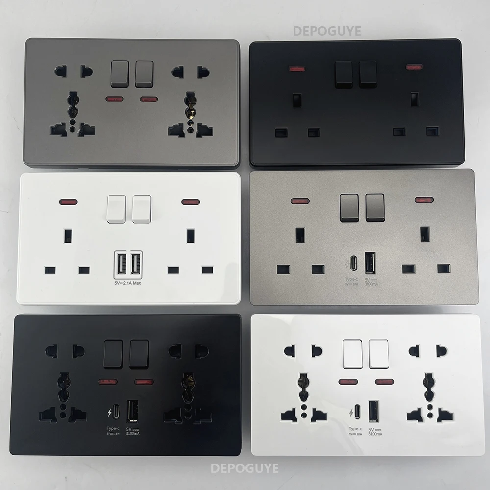 Picture 4: 18W Type-C Plug Quick Charging Universal 5-pin Dual Power Socket,UK Standard 13A Wall Socket with DC 5V 3.1A Type-c USB Charger