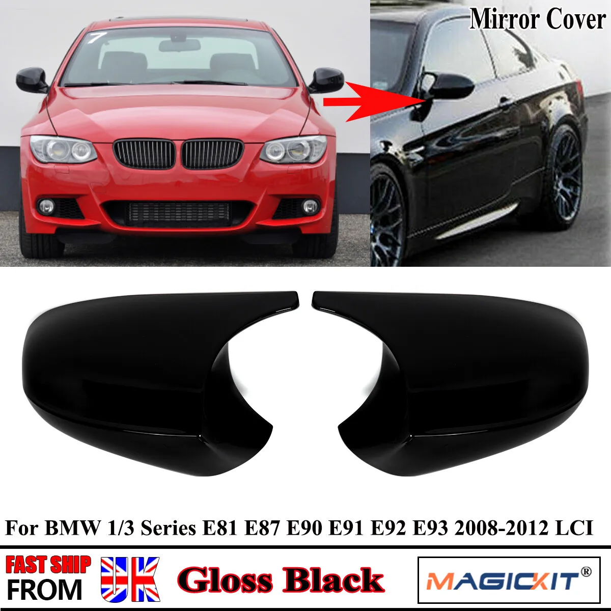 Gloss Black Wing Mirror Cover Caps For BMW 3 Series E90 E91 E92 E93 E81 E87 318i 320i 330i LCI 2008-2012 rearview mirror cover
