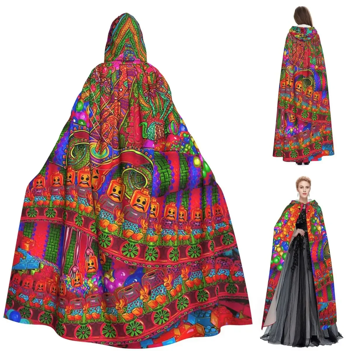 Custom Seers Portal LSD Psychedelic Long Hooded Cloak Witch Medieval Costume Cosplay Cape HalloweenCoat Adult Unisex