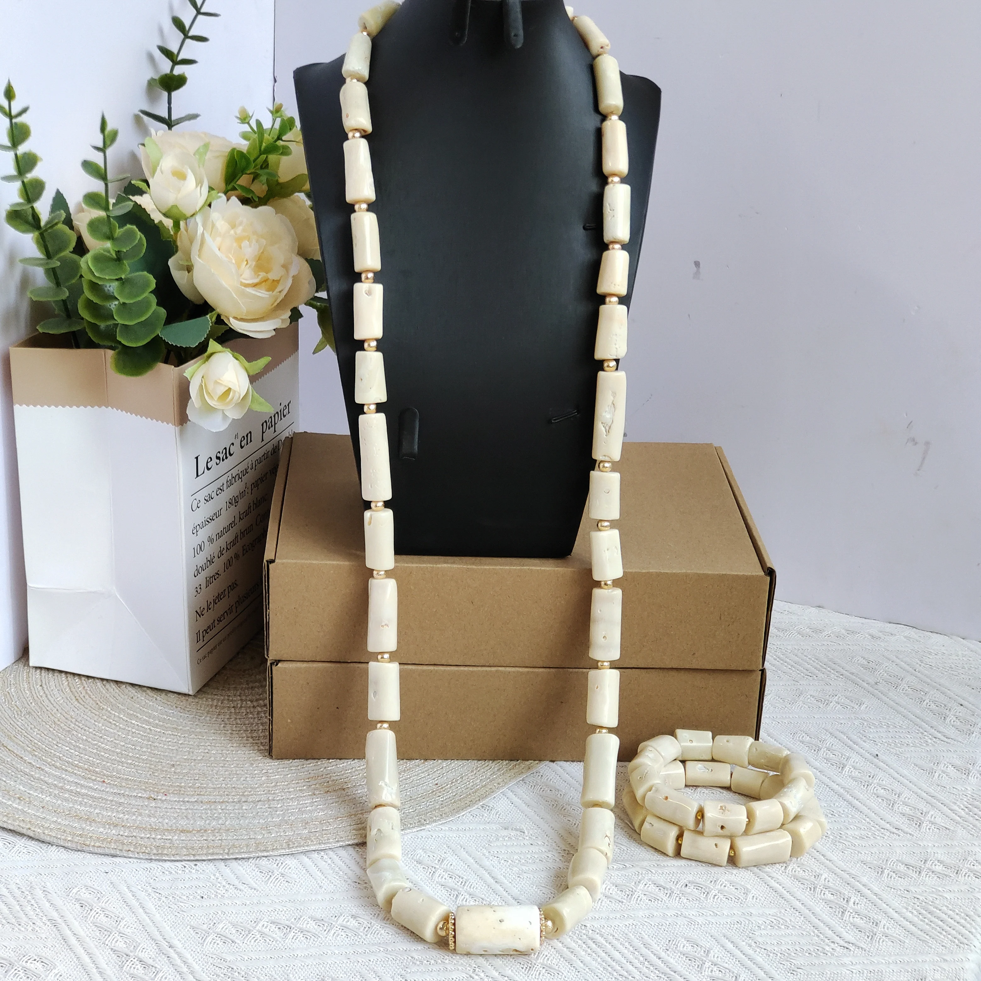 Real Coral Beads Necklace Jewelry for Man African Nigerian Wedding Costume Jewelry Set