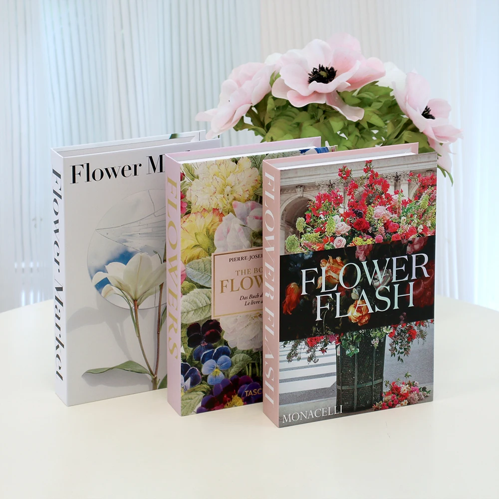 Flowers Fake Books Decor Living Room Luxury Decorative Books Storage Box Hotel Bedroom Coffee Table Storage Box Prop Books