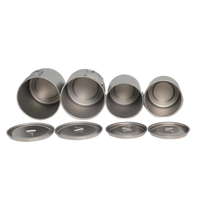 350ml/450ml/650ml/750ml Outdoor Camping Pot Cooking Picnic Pot Outdoor Cup Titanium Water Mug Cup with Lid Handle - view 2