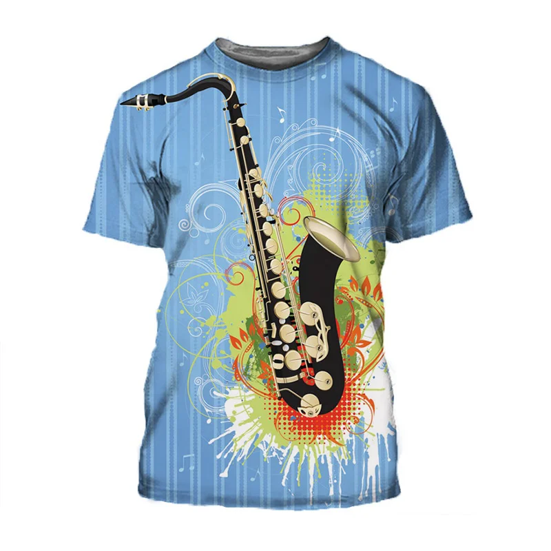 Music Saxophone 3d Printed Tshirt Men O Collar Comfortable Tops Street Short-sleeved Summer T-shirt Musical Instruments T Shirts