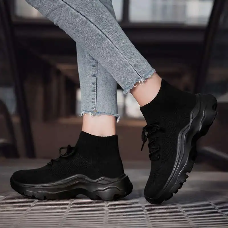 MWY Fashion Women's Short Boot Platform Shoes Elastic Boots Comfortable Lightweight Sneakers Zapatillas Walking Shoes Size35-46