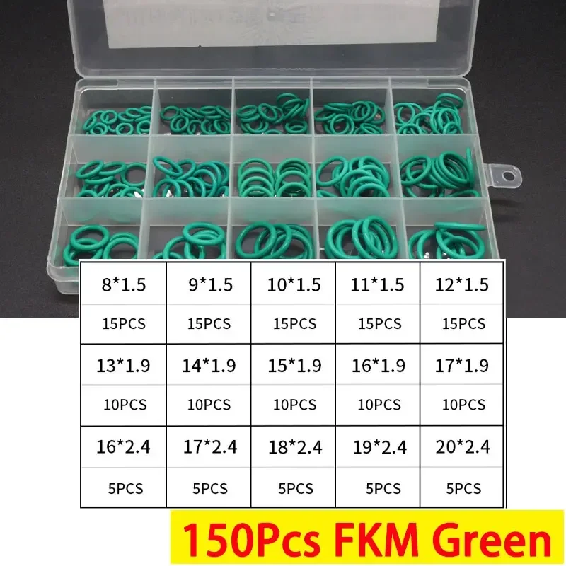 Boxed Vmq Nbr Fkm O Ring Set Rubber Washer Seals Assortiment Rood/Zwart/Groen O-Ring Seals set Hoge Kwaliteit Voor Auto Pakking