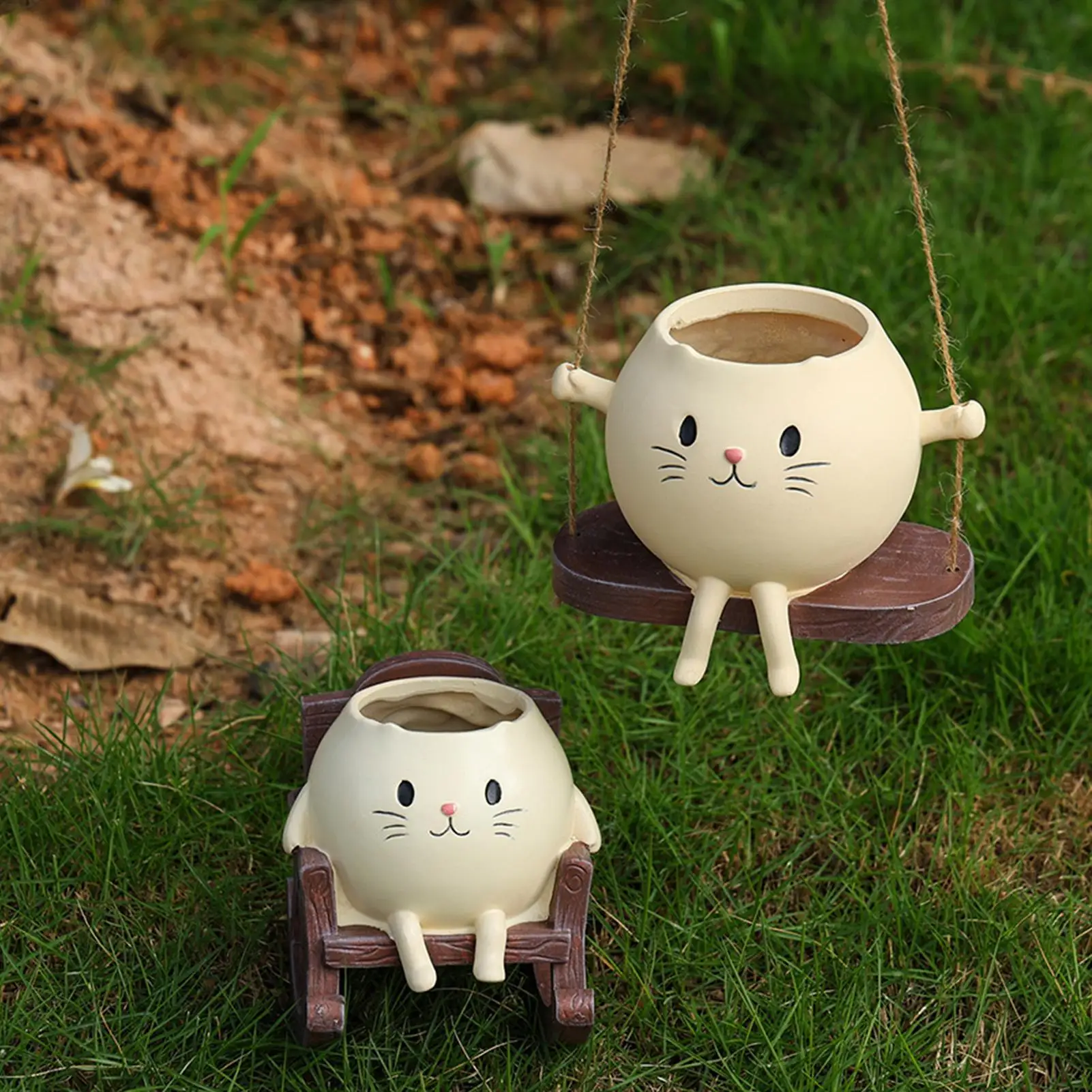 

Swing Face Cat Planter Pot - Rocking Chair Resin Flowerpot for Indoor Outdoor Decor, Porch, Window Sill, Patio Art Display