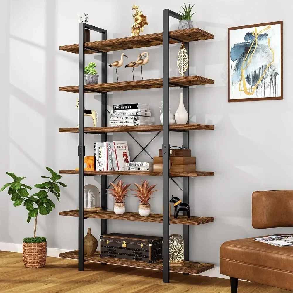 Bookshelf,  Tier Book Shelf 83Inch Tall Bookcase, Industrial Large Bookshelves Rustic Book Case with Open Metal Frame