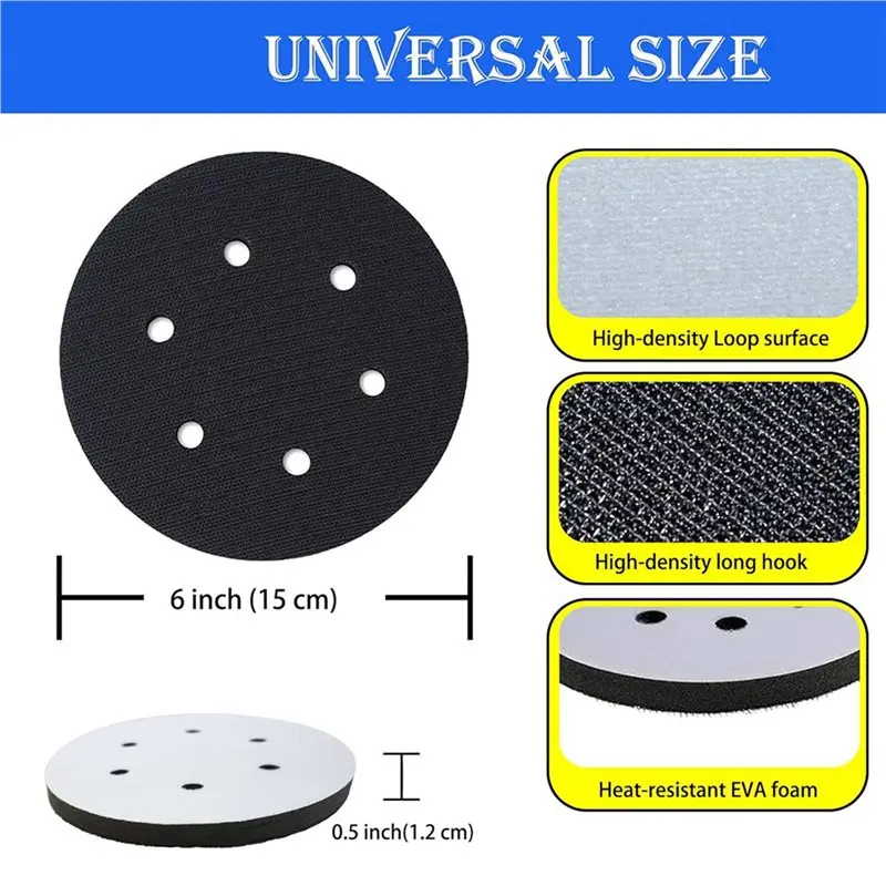 ABKS-10 Pack 6 Inch Sanding Interface Pads Hook And Loop -Soft Density Sponge Cushion Buffer Backing Pads With EVA Foam