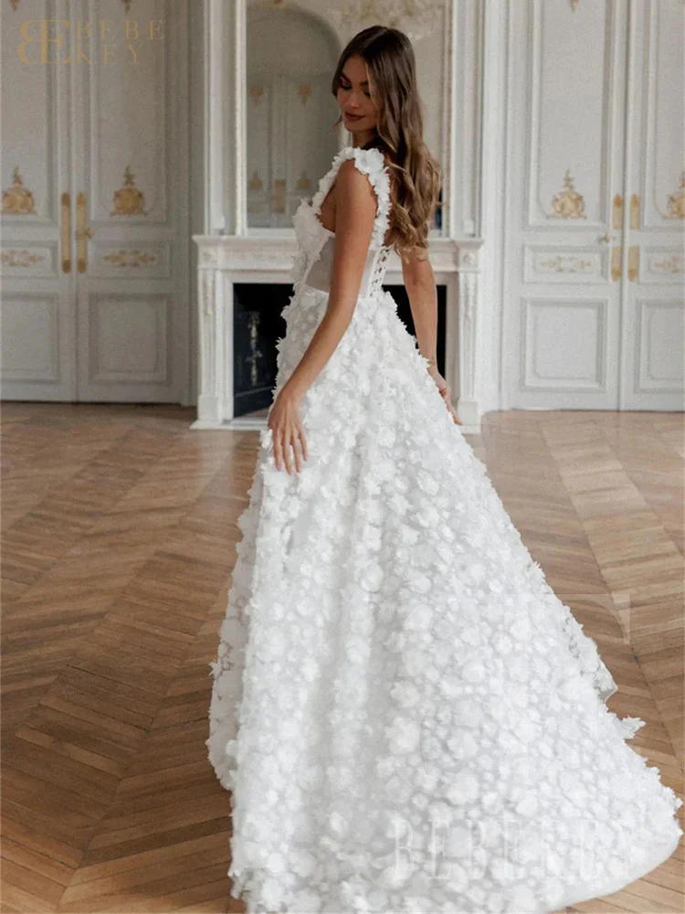 BEBEKEY Abito da sposa personalizzato Arabia Saudita Fiore 3D Abito da sposa Senza spalline Una linea Abiti da festa formali Robe