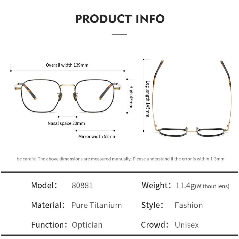 OLAMINS-gafas rectangulares de titanio puro, lentes ópticas Retro, diseño de moda, 80881