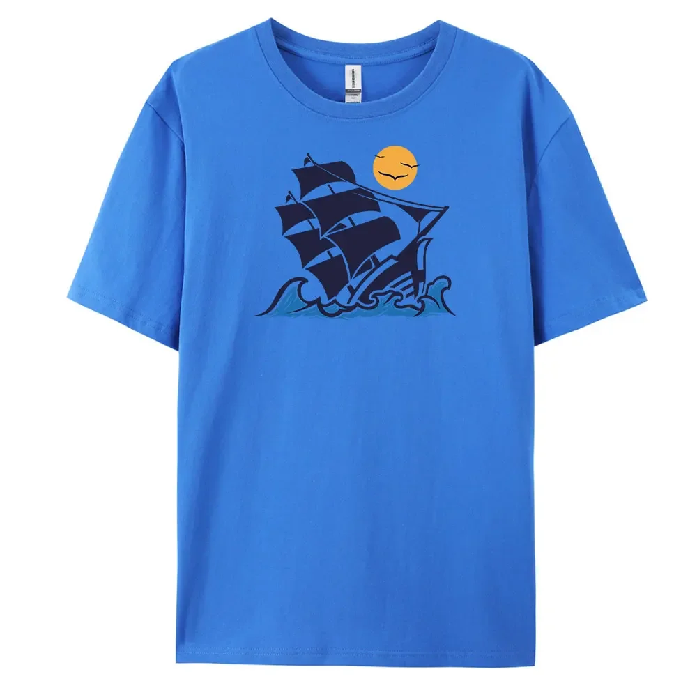 Sailboat Men's Casual Short-sleeved T-shirt with 100% Cotton Fashion print Tees oversize