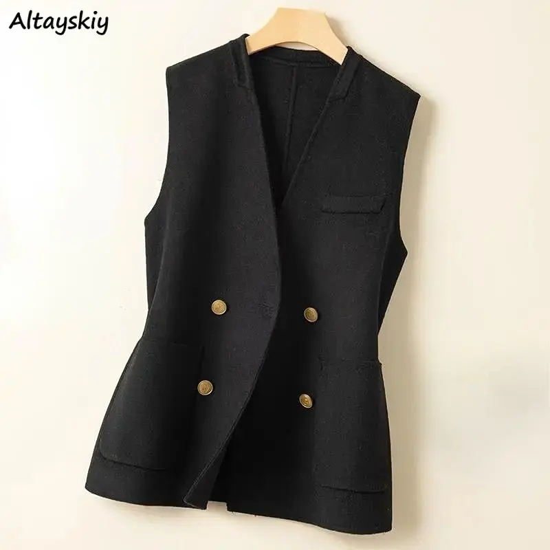 

Vests Women Autumn Solid Minimalist Elegant All-match Korean Style Office Wear Tender Trendy Ladies Sleeveless V-neck Hot Sale