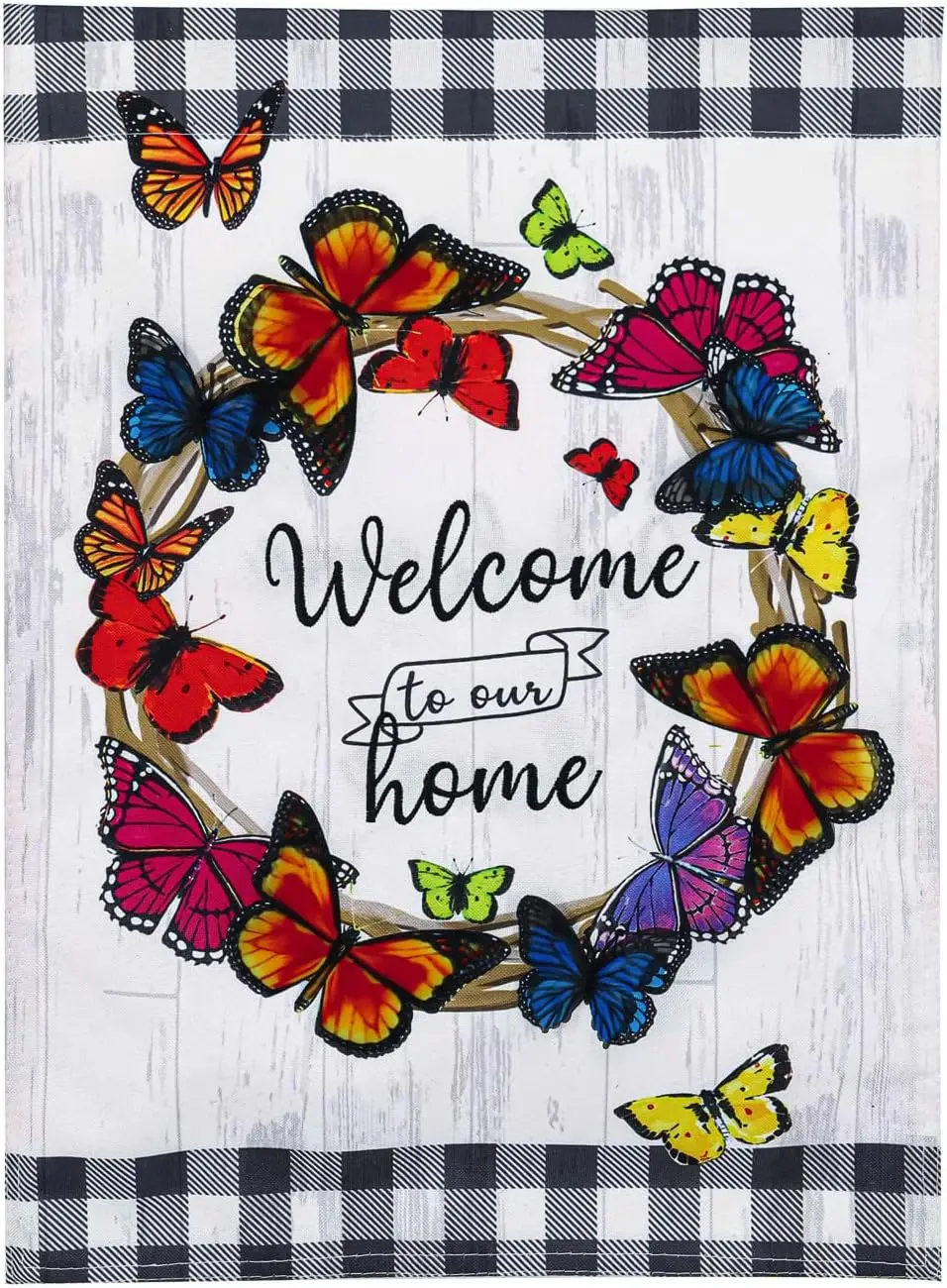 Evergreen Flag Butterfly Welcome Wreath Garden Linen Flag, 12x18 Double Sided, Small Garden Flags for Outside, Outdoor House WZZ