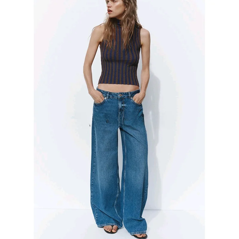 

Spring Summer New Women's Knitted Svel High Collar Patchwork Stripe Top Slim Fit Polyester Fiber Commute Sle Regular ...