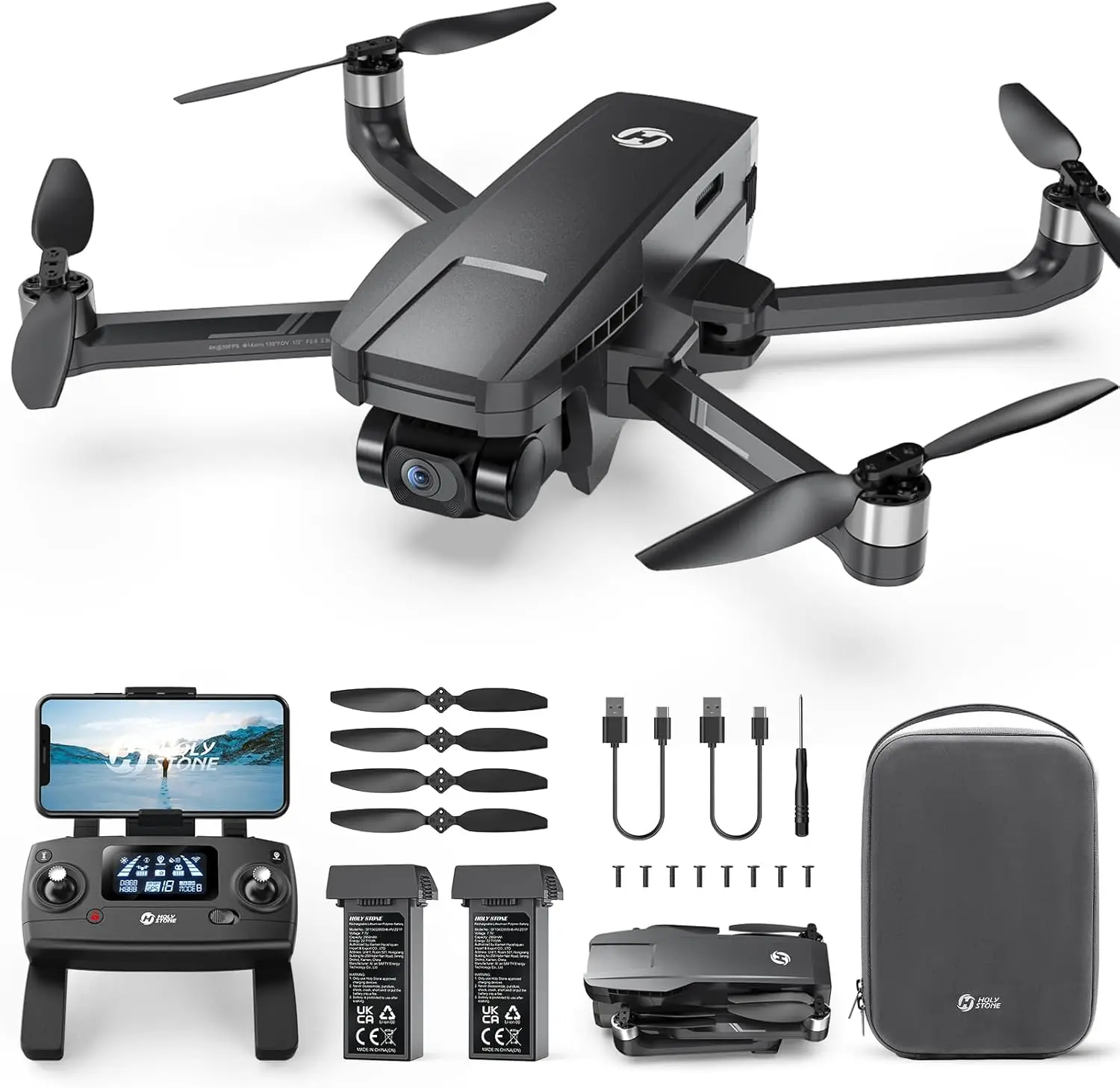 HolyStone HS720G 2-osiowy dron z gimbalem 4K, 2 baty, lot 52 min, GPS, składany dla początkujących, C0.