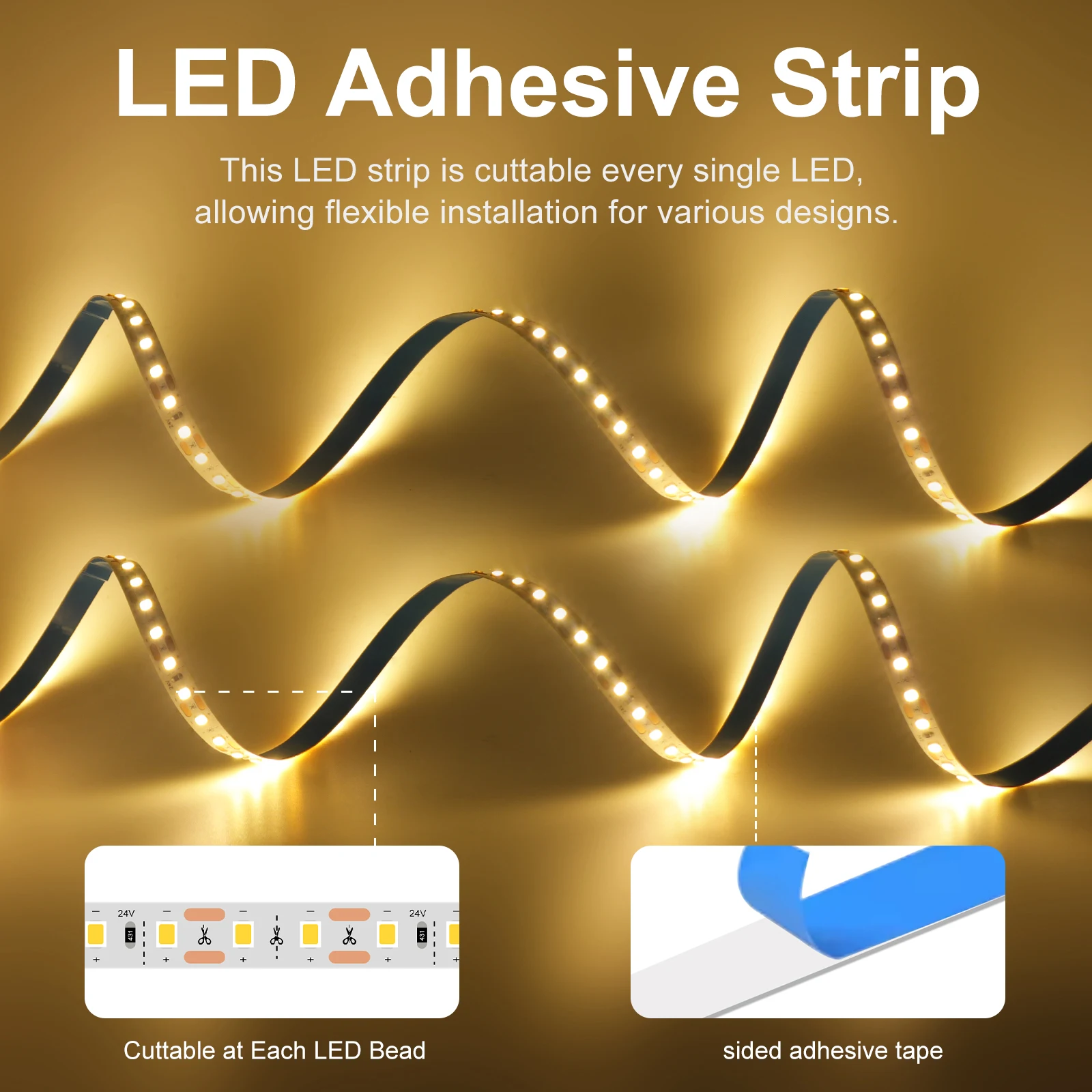 12V 24V 2835 LED Strip Light 8MM PCB 120Leds/m Flexible LED Tape 3000K 4000K 6000K Ribbon Rope Lamp Bedroom Home Decor Stripe