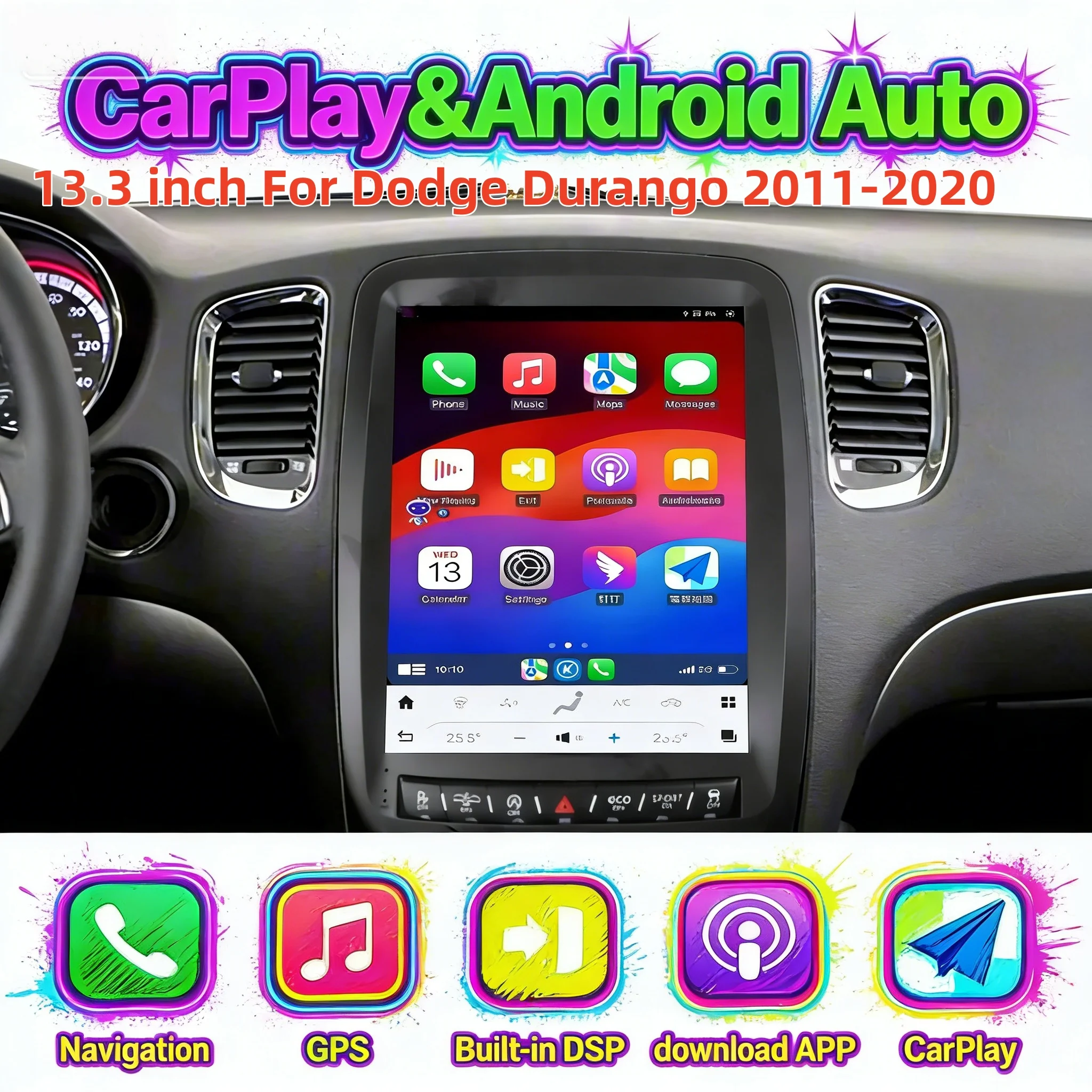 Android Wireless CarPlay 4G wifi Stereo For Dodge Durango 2011-2020 Multimidia Player Touch Screen Navigation head Unit