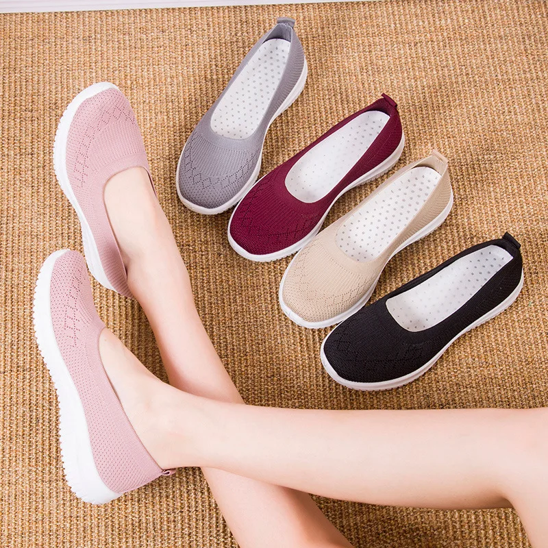 Summer Women Shoes Knitted Sock Women\'s Sneakers Slip on Shoes Lightweight Flats Women Sports Shoes Plus Size Loafers Plus Size