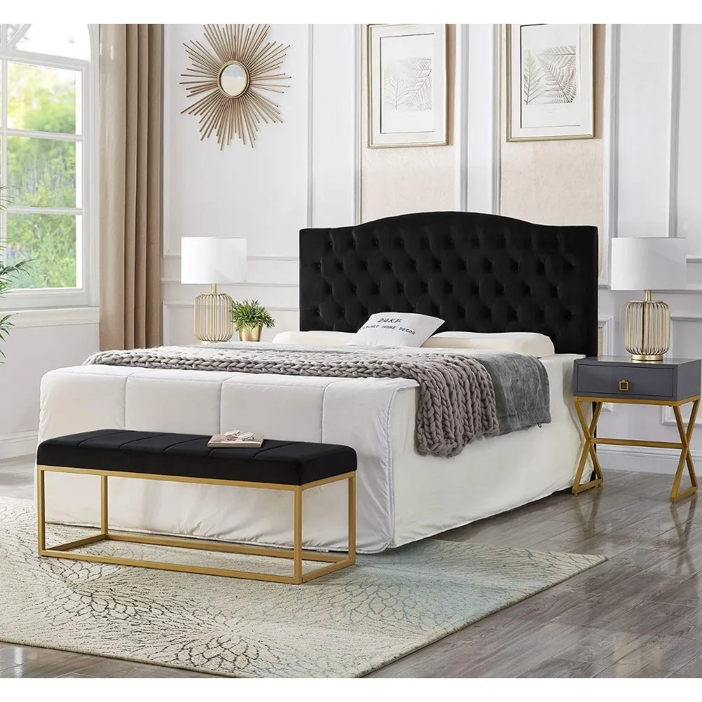 Velvet Upholstered Tufted Button Headboard and Comfortable Fashional Padded Queen/Full Size Headboard-Black Freight Free Bedhead