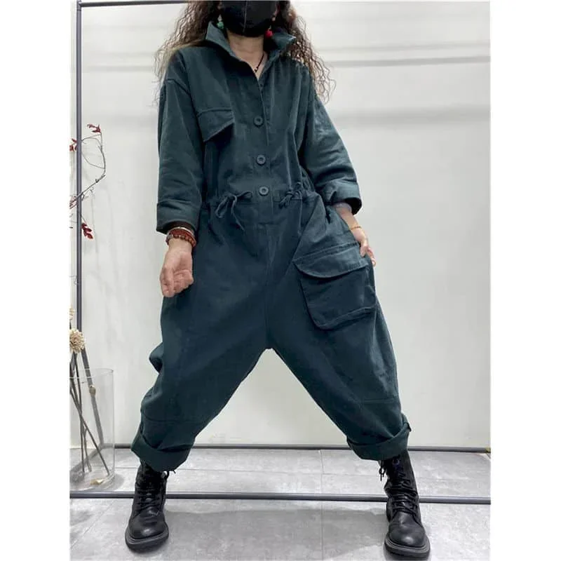 女性用リネンとコットンのジャンプスーツ,長袖スーツ,ハイウエストパンツ,オーバーオール,婦人服,1ピース,e4585