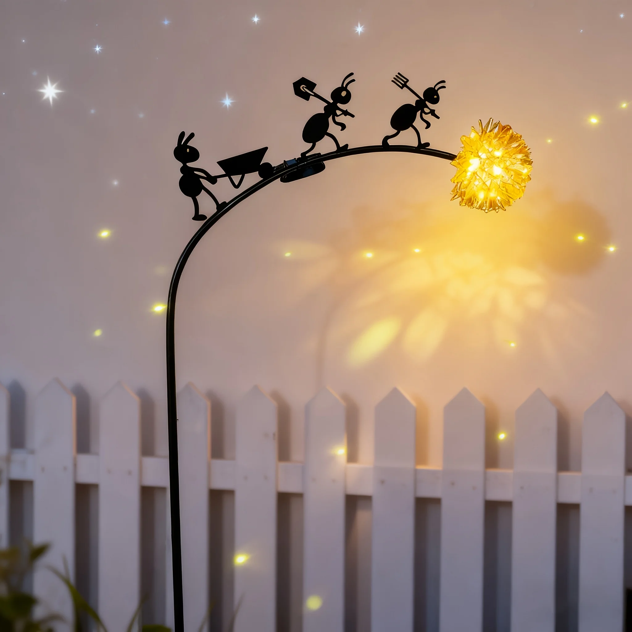 Ant Silhouette Garden Sculpture Solar Dandelion Stake Metal Art Decorative Landscape Ornament for Patio Walkway Flowerpot Bed