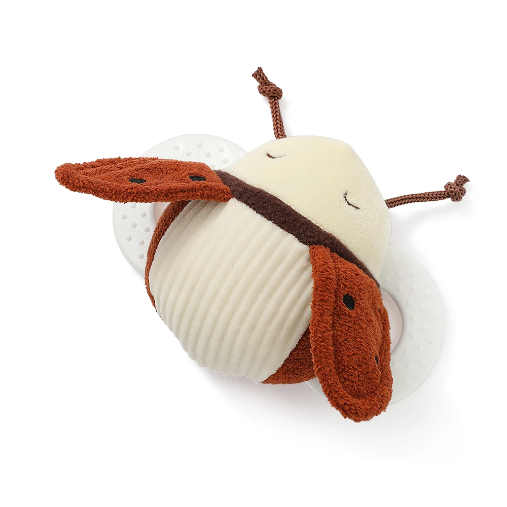 Plush Beetle Rattle with Bell and Mirror Built in Bell Fun Mirror on Back Sensory Baby Toys Training Portable Newborn Toys Gift