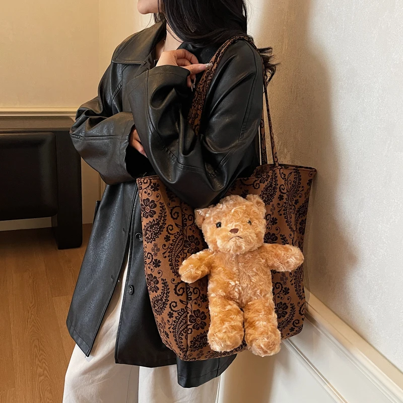 

Retro Leopard Print Bag 2025 Winter New Style Daily Work Clothing Versatile Shoulder Armpit Bag Large Capacity Tote Bag 1080QH