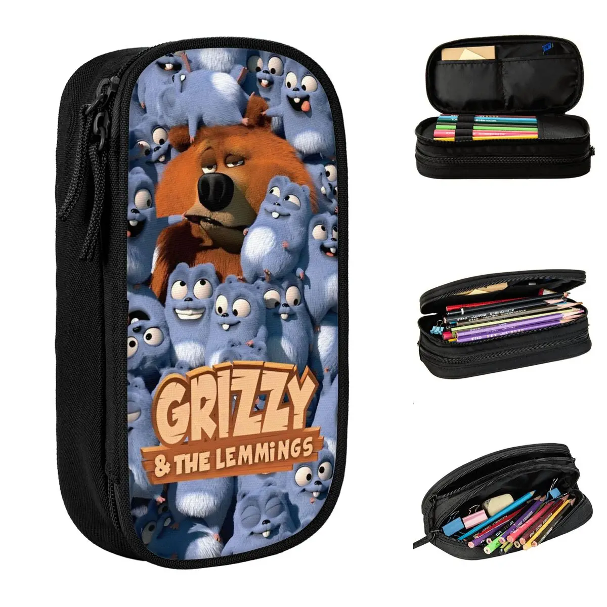 Grizzy الكرتون أنيمي مقلمة حامل قلم ممتع أكياس قلم رصاص طالب تخزين كبير اللوازم المدرسية مقلمة التجميل