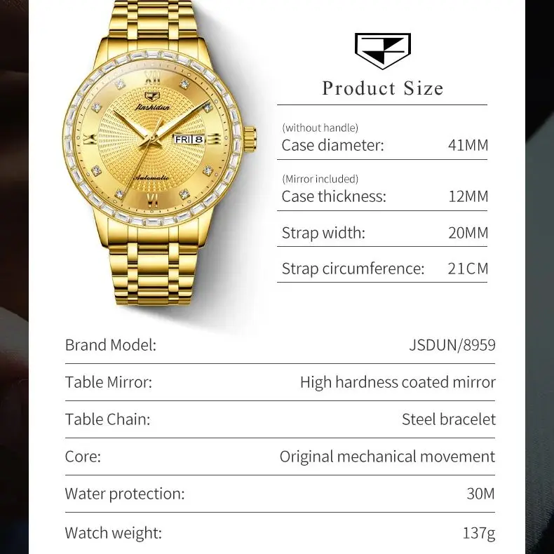 Мужские часы JSDUN 8959, модные трендовые часы с двойным календарем и римскими шкалами, алмазные часы, роскошные брендовые автоматические механические мужские часы