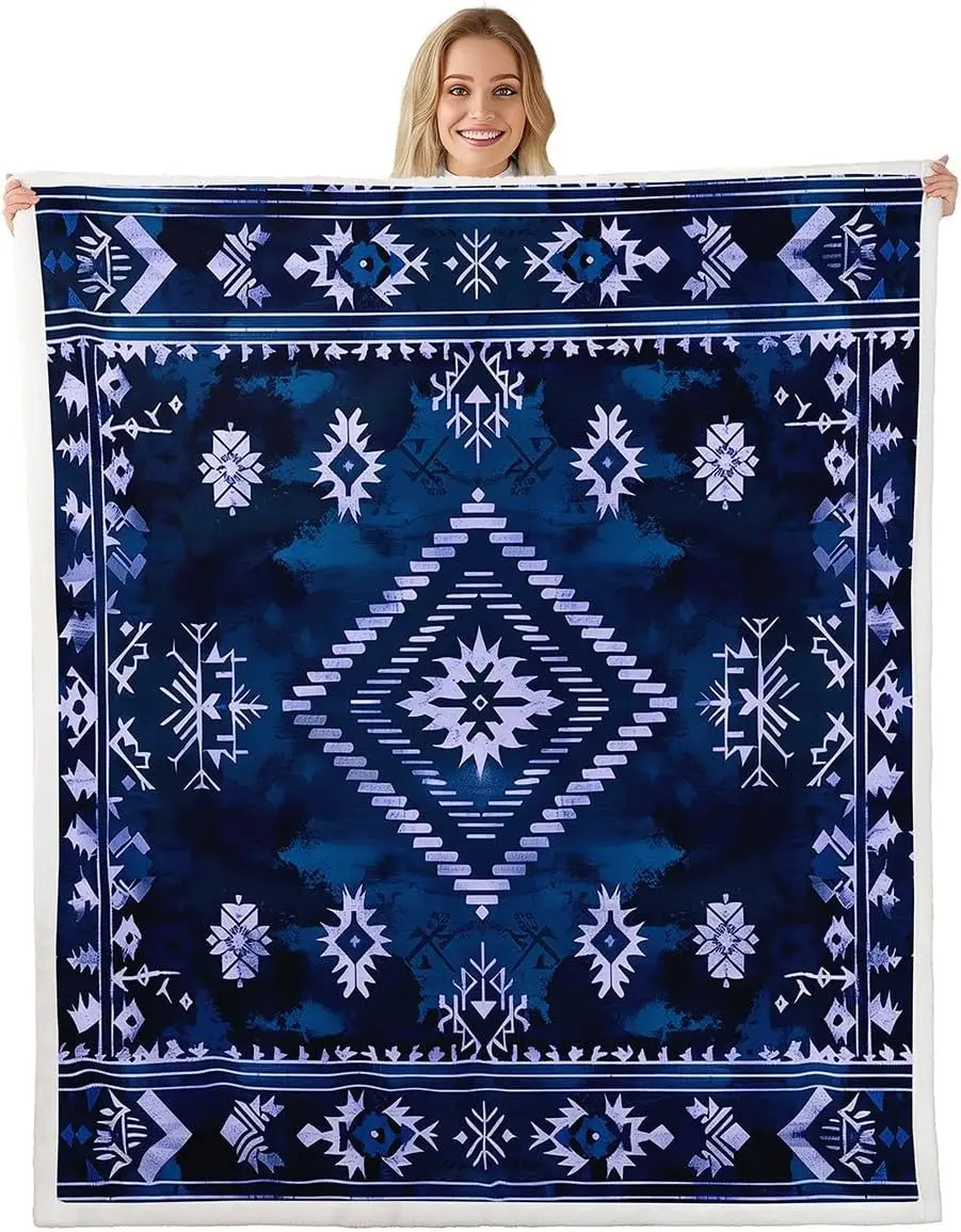 

Moroccan Sherpa Blanket Plush Fuzzy Native American Style Fleece Throw Blanket Boys Girls Geometric for Bed Couch Chair Living