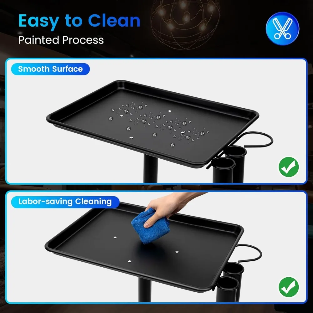 Beauty Trolley Aluminum Salon Tray Cart with Wheels Metal Tray Adjustable Salon Tattoo Trolley for Hair Salon Beauty Salon