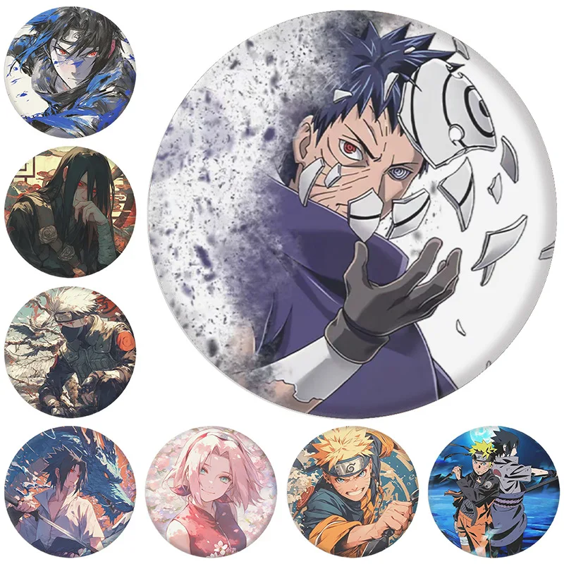 58mm Anime Uzumaki NARUTO Uchiha Sasuke Itachi Hyūga Hinata Cosplay Kostüm Abzeichen Pin SPTE Weißblech Brosche Zubehör