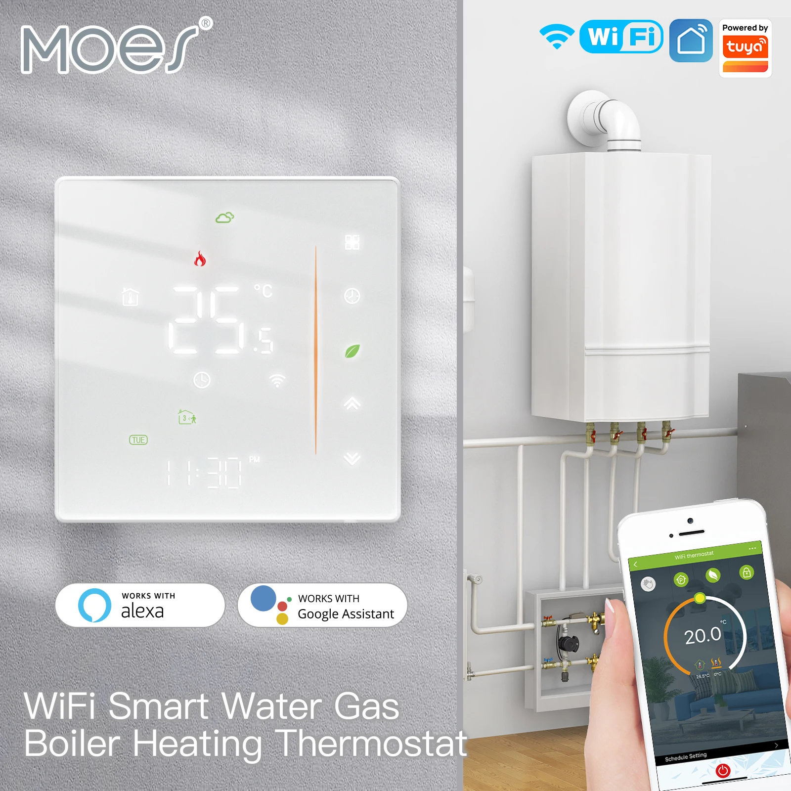 Thermostat WiFi Wireless Room Temperature Controller of Water/Electric Floor Heating Gas Boiler Humidity Tuya Work with Alexa