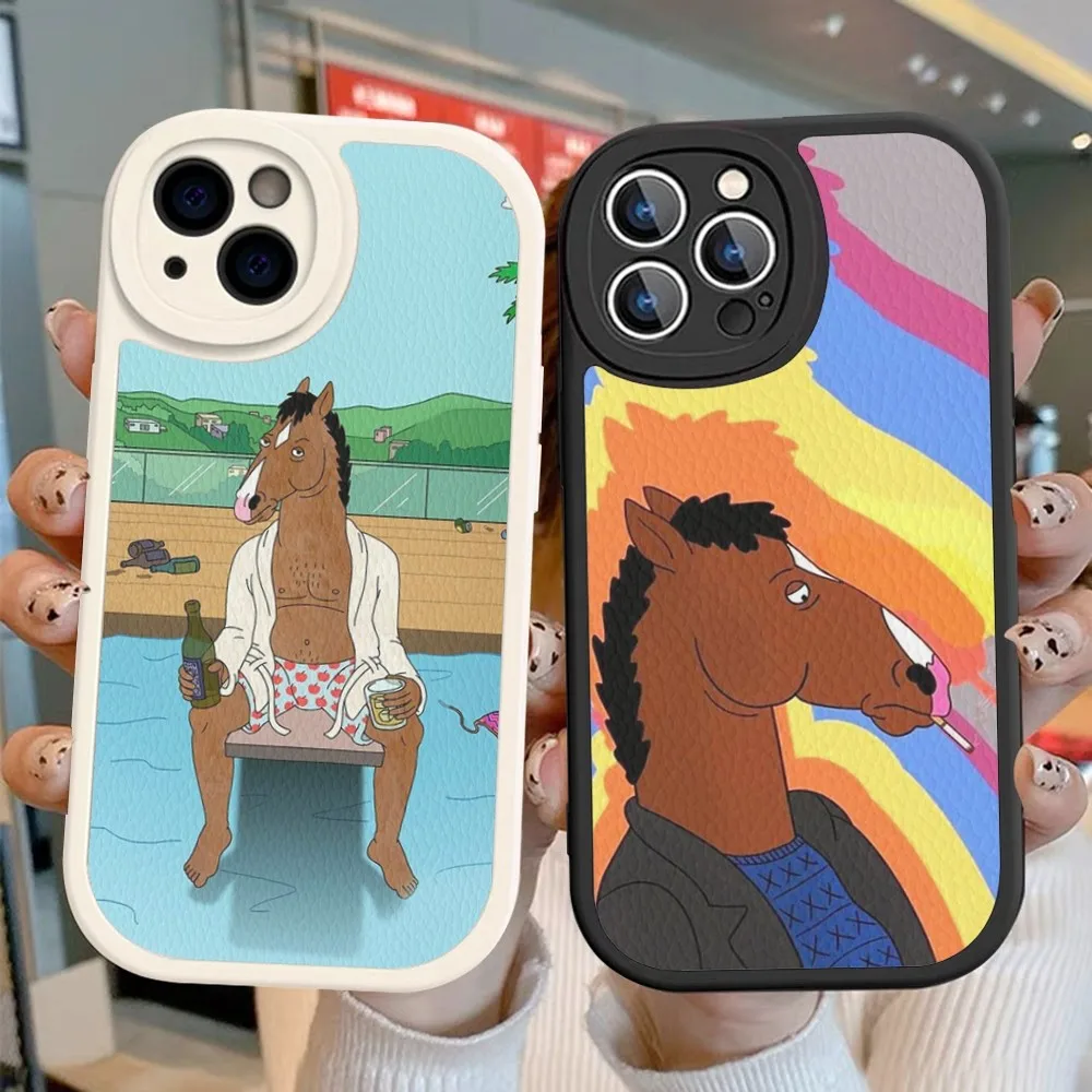 B-bojack H-Horse-Mans Phone Case Hard Leather For iPhone 14 13 12 Mini 11 14 Pro Max Xs X Xr 7 8 Plus Fundas