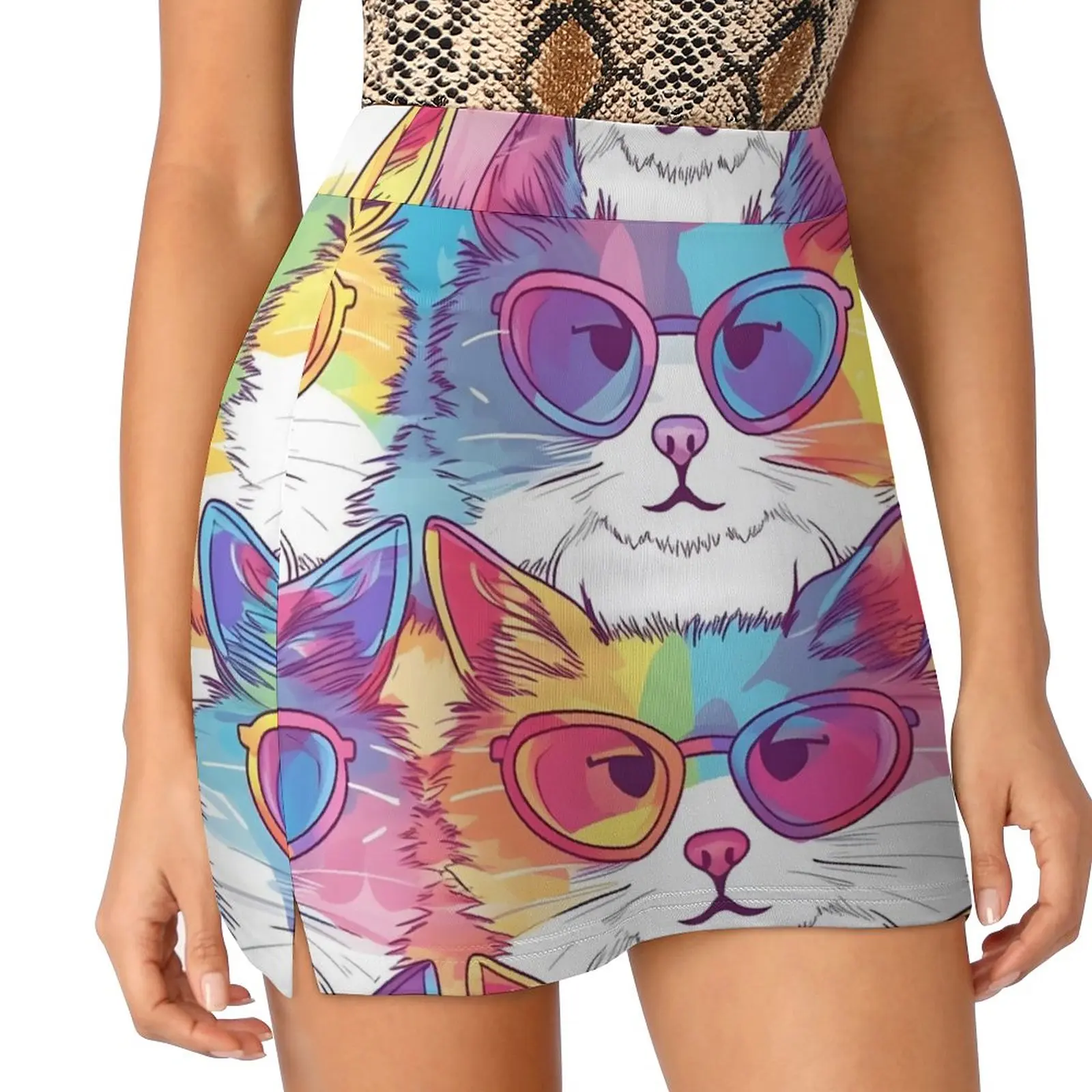 Cats in colorful sunglasses Light proof trouser skirt Sexy mini skirt Woman skirts skirts women summer 2023