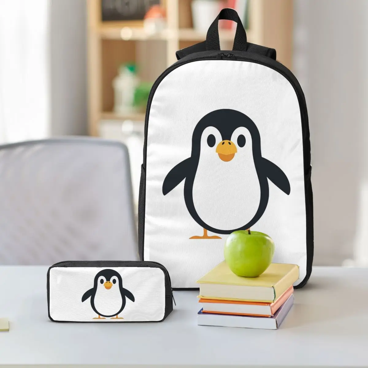 Penguin Backpack Student BookBag School Bag Shoulder Bags 3ps Insulated Lunch Bag Pencil Case