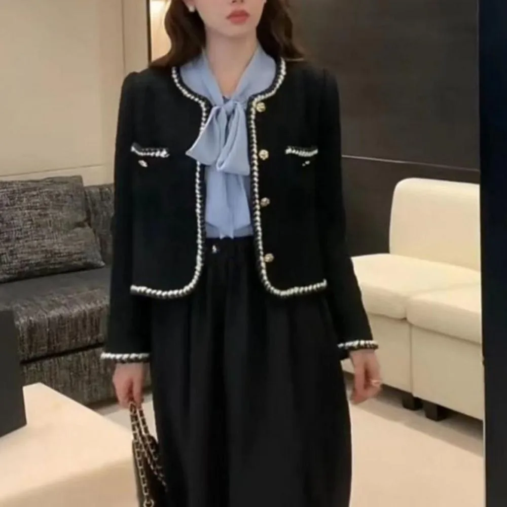 Classic Y2k Elegant Jacket Women Tweed Korean Vintage Coats Chic Outerwear Socialite Style Jacket Autumn/Winter