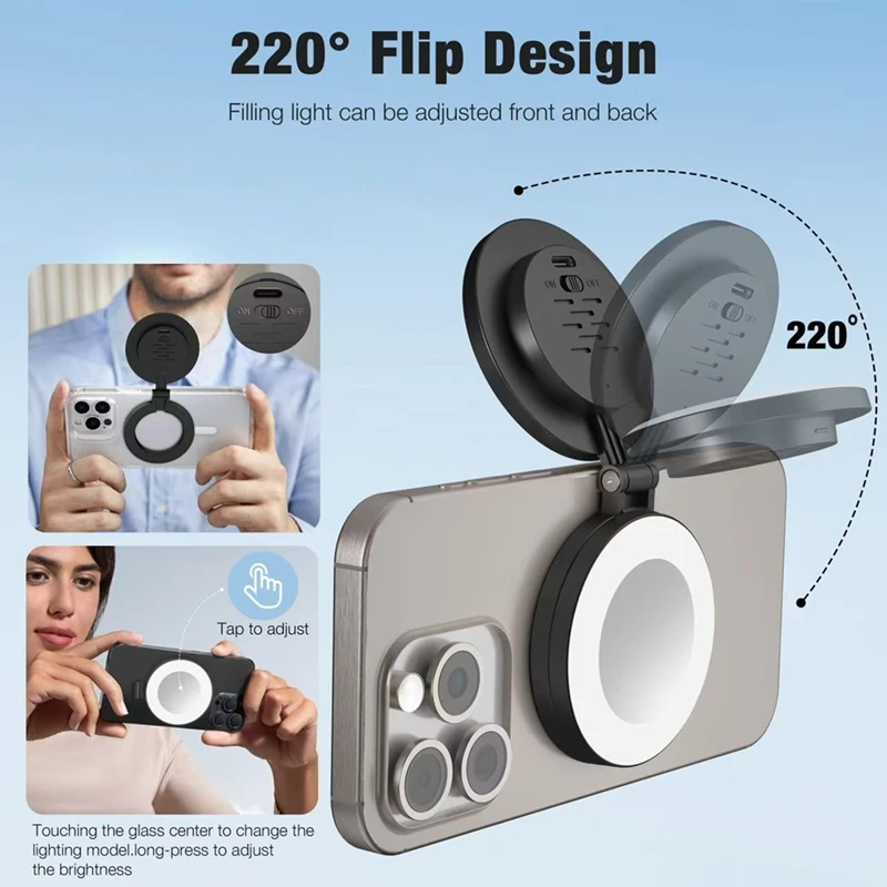 3-Speed Adjustment Mini Magnetic Pocket Light for Selfie Mirror Replacement Light Cell Phone Photography-A10G view 5