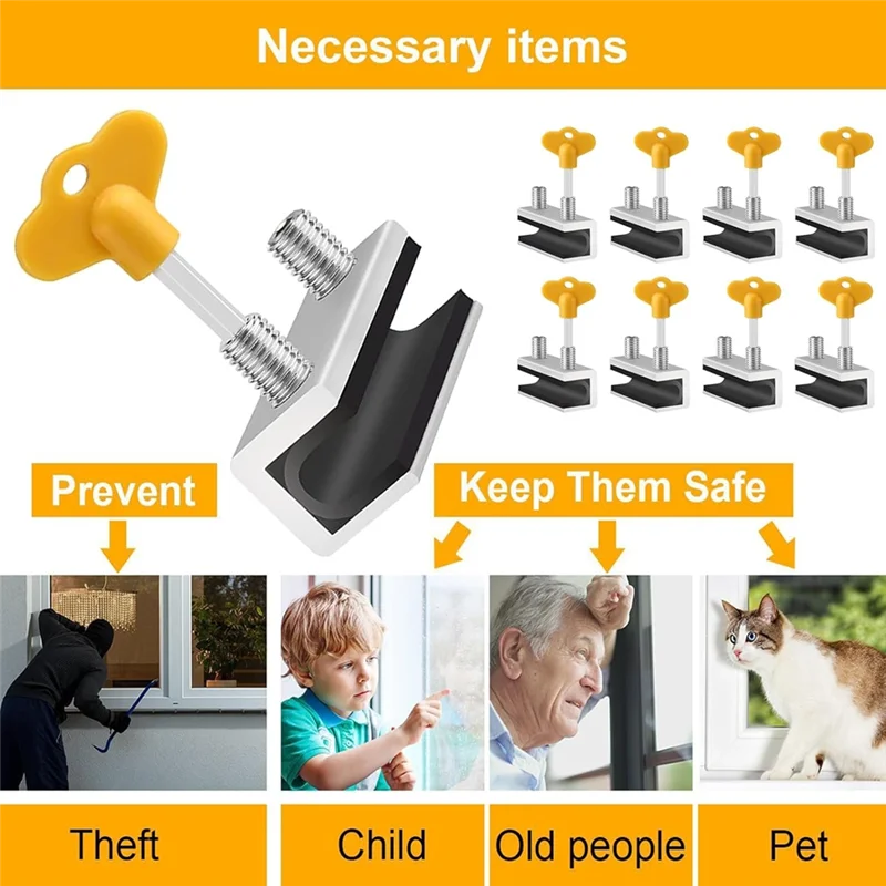 AB15-Adjustable Sliding Window Lock Set-10 Pieces Includes Keys-For Vertical& Horizontal Windows/Doors, Home Office Patio Bedroo