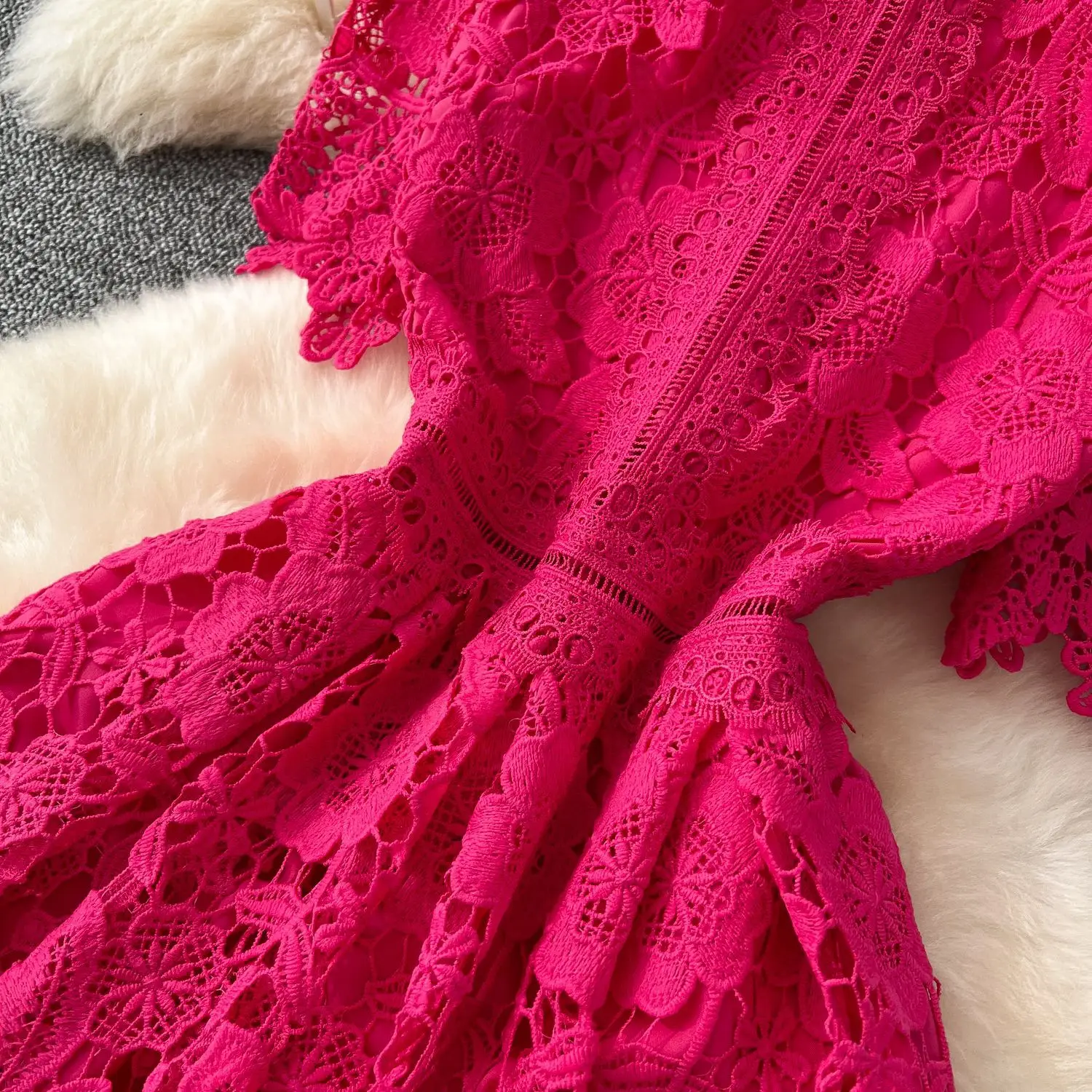 Long Dress Women Gown Dresses A Line Lace Vestidos Streetwear Round Neck Short Sleeve Elegant Splice Y2k High Waist Slim Fit